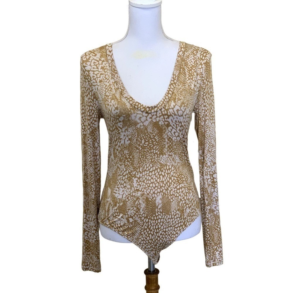 Intimately Free People gold/cream long sleeve bodysuit, M, festival, Coachella